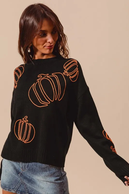 SO ME Pumpkin Embroidered Halloween Thanksgiving Sweater