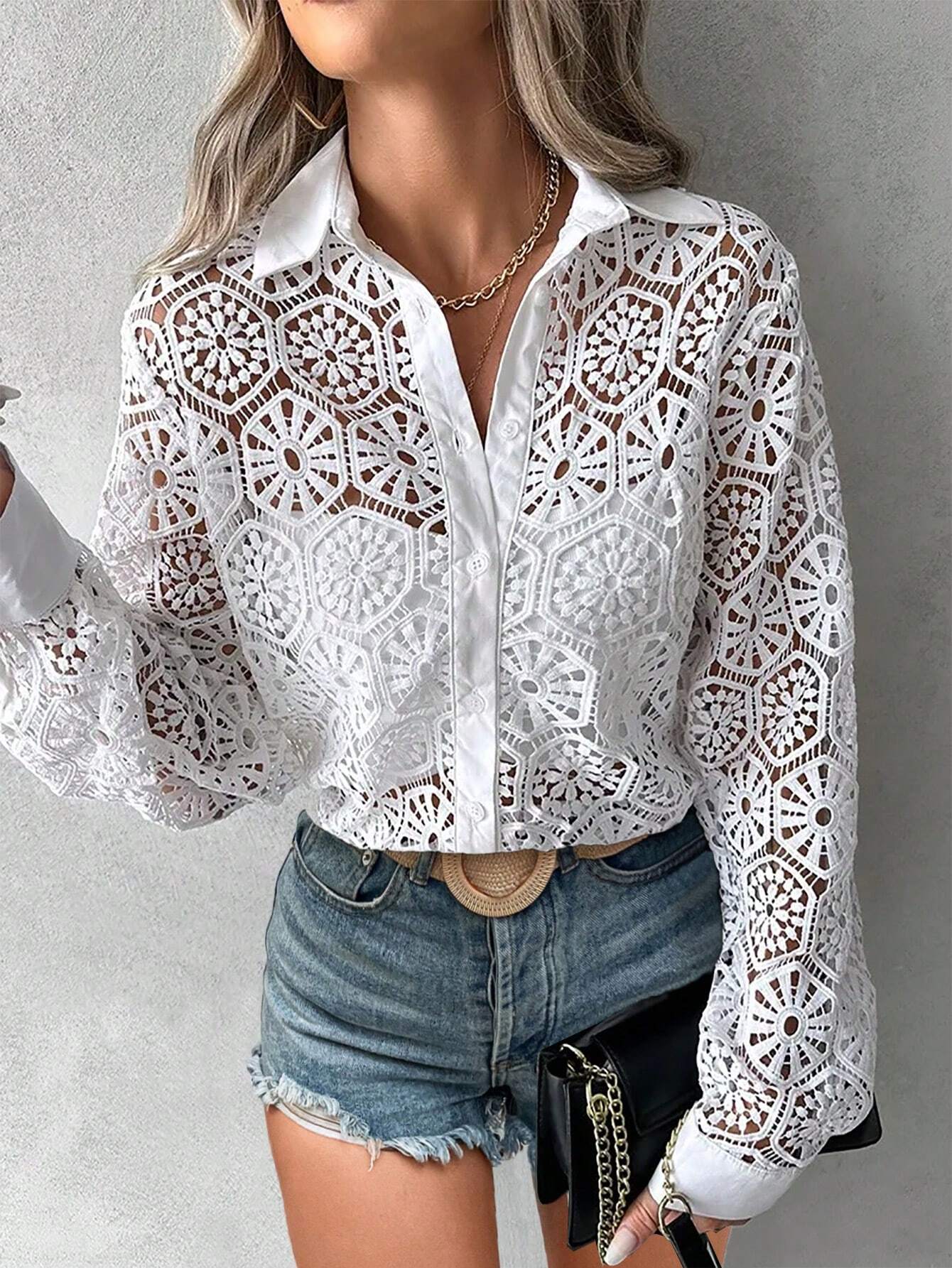 Carla - Sheer Lace Long Blouse