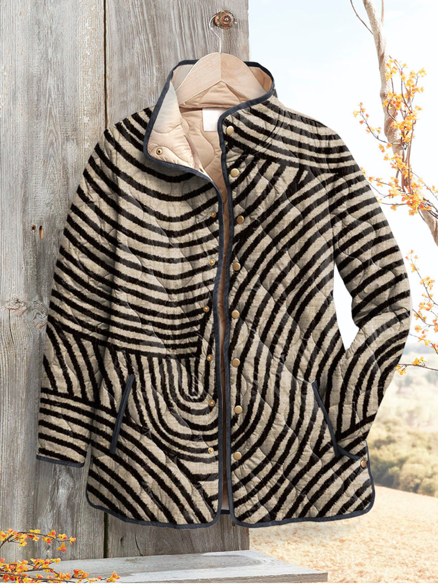 Women's Retro Quilted Jacket Featuring Hand-Drawn Circle Design