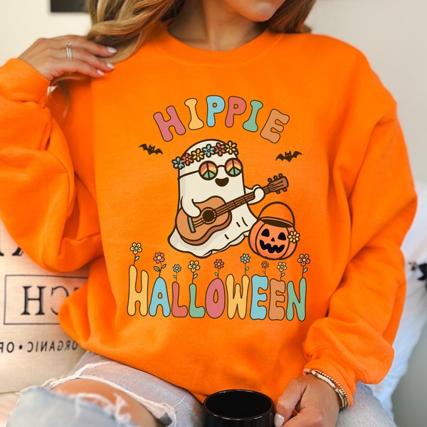 Funny retro hippie Halloween ghost sweatshirt