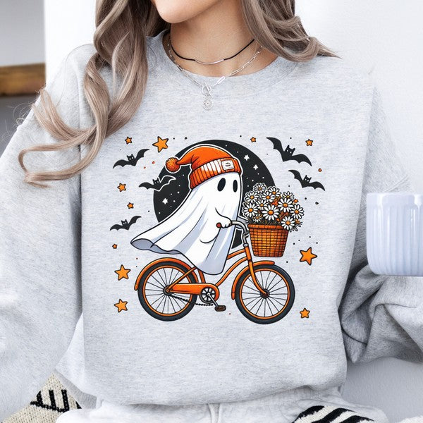 Funny Halloween bicycling ghost sweatshirt