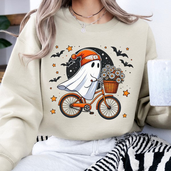 Funny Halloween bicycling ghost sweatshirt