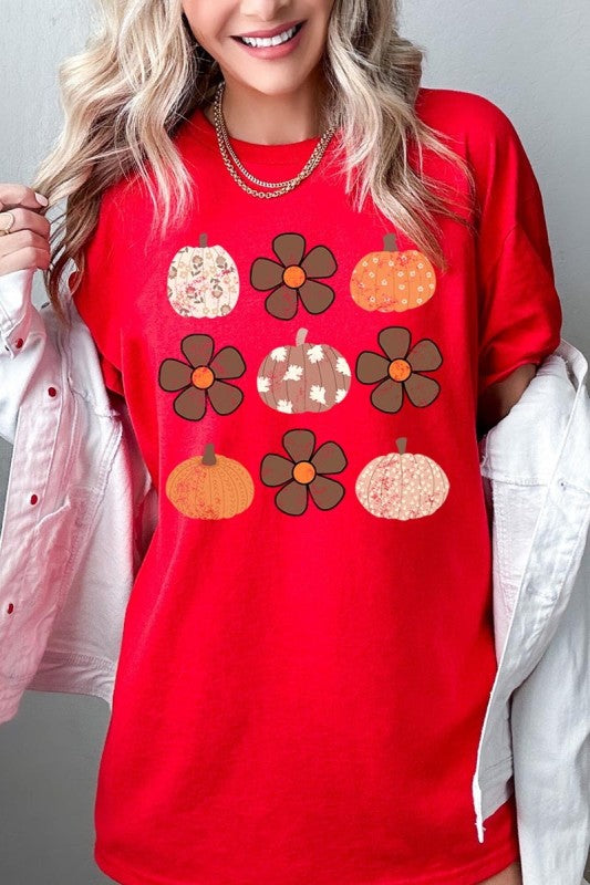 Pumpkins & Flowers Fall Graphic Heavy Cotton Tee