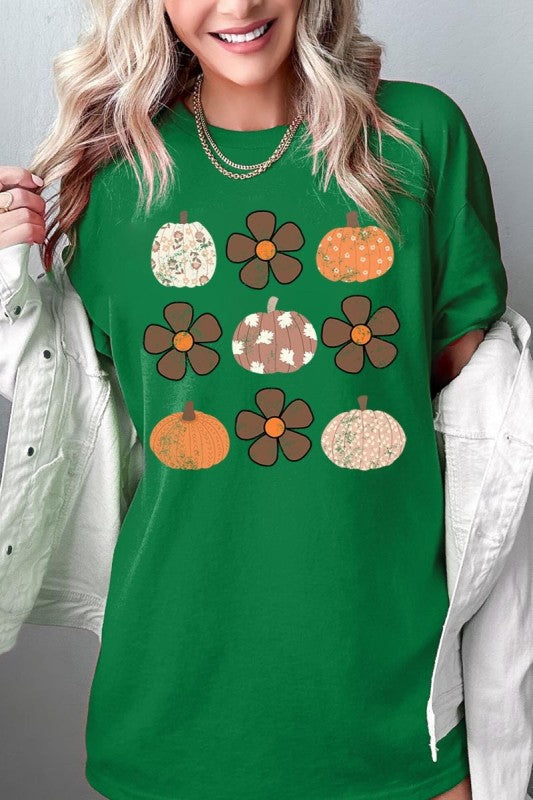 Pumpkins & Flowers Fall Graphic Heavy Cotton Tee