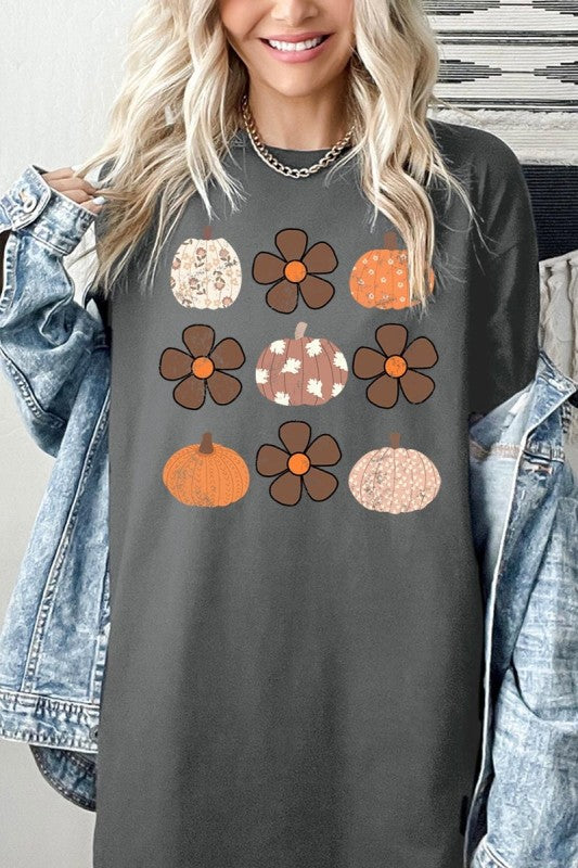 Pumpkins & Flowers Fall Graphic Heavy Cotton Tee