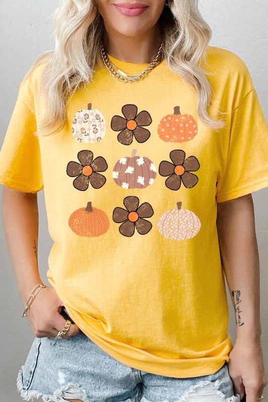 Pumpkins & Flowers Fall Graphic Heavy Cotton Tee