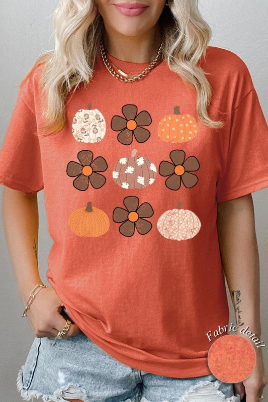Pumpkins & Flowers Fall Graphic Heavy Cotton Tee