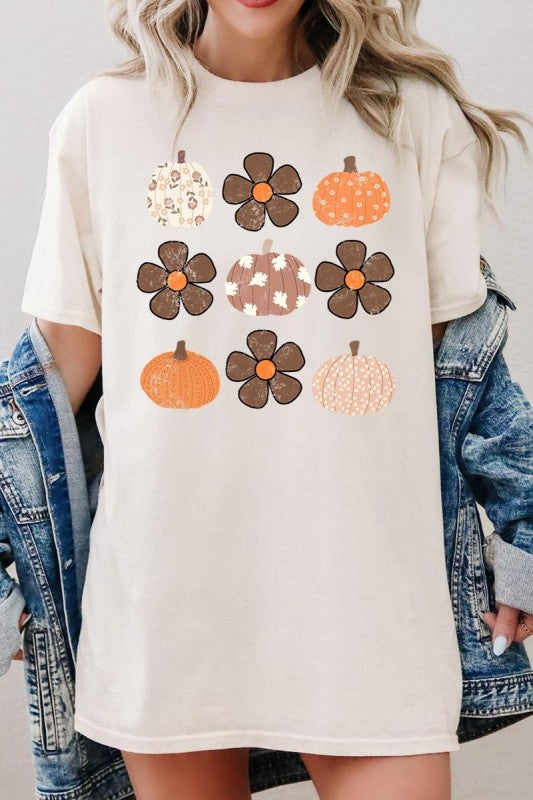 Pumpkins & Flowers Fall Graphic Heavy Cotton Tee