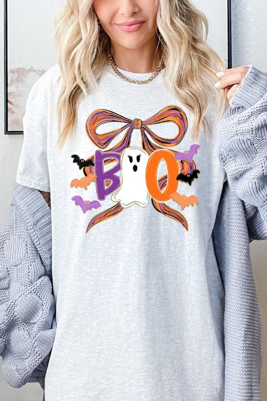 Boo Brushstroke Bow Graphic Heavy Cotton Tee