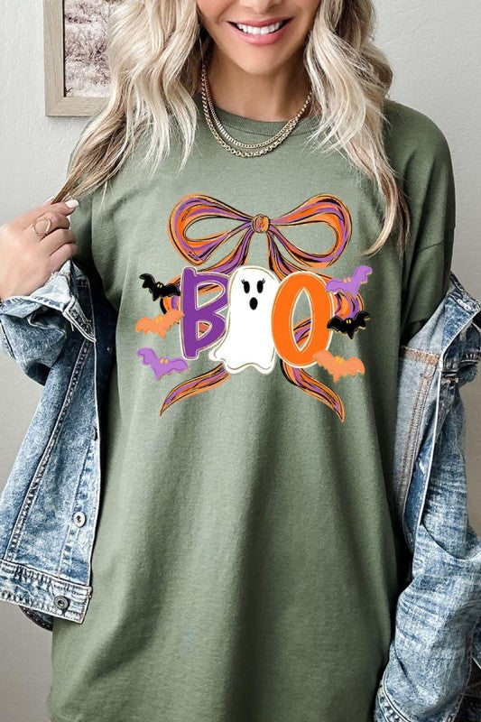 Boo Brushstroke Bow Graphic Heavy Cotton Tee