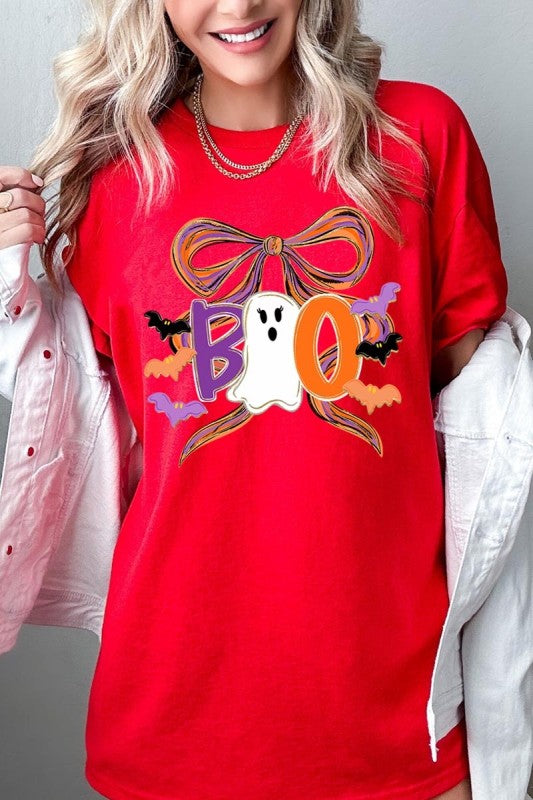 Boo Brushstroke Bow Graphic Heavy Cotton Tee