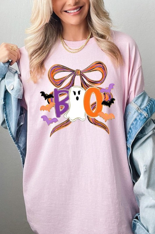 Boo Brushstroke Bow Graphic Heavy Cotton Tee