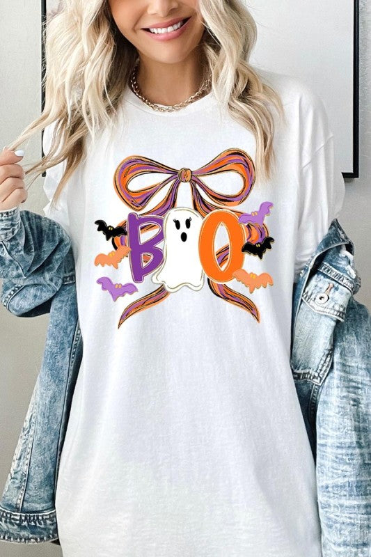 Boo Brushstroke Bow Graphic Heavy Cotton Tee