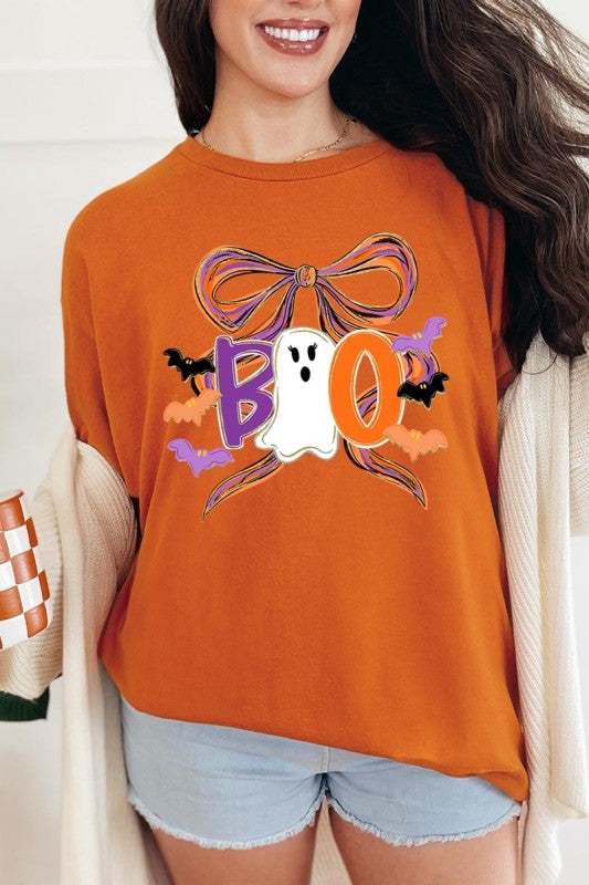 Boo Brushstroke Bow Graphic Heavy Cotton Tee