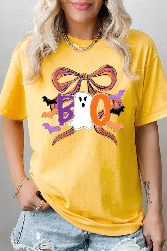 Boo Brushstroke Bow Graphic Heavy Cotton Tee