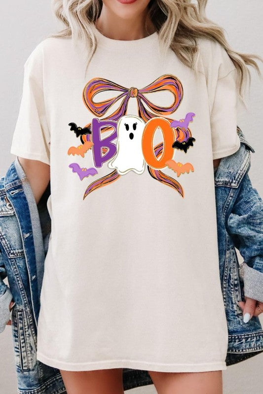 Boo Brushstroke Bow Graphic Heavy Cotton Tee
