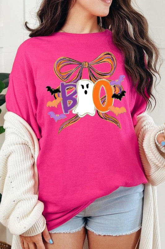 Boo Brushstroke Bow Graphic Heavy Cotton Tee
