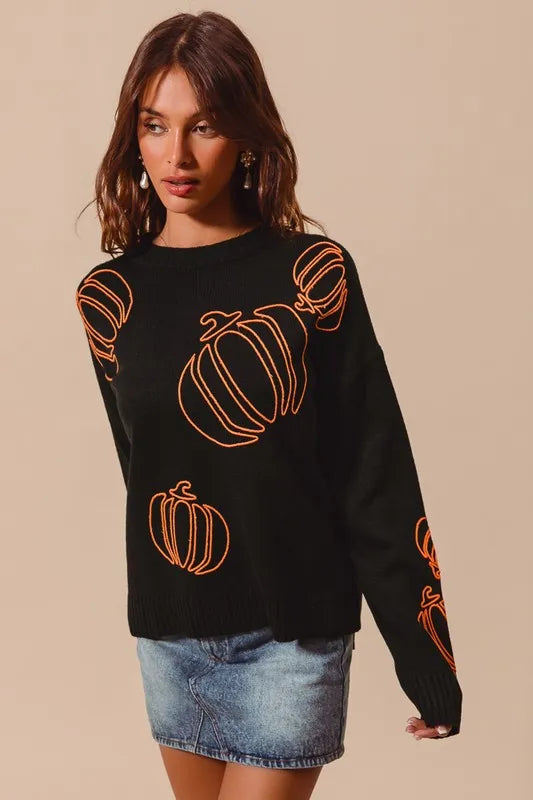 SO ME Pumpkin Embroidered Halloween Thanksgiving Sweater