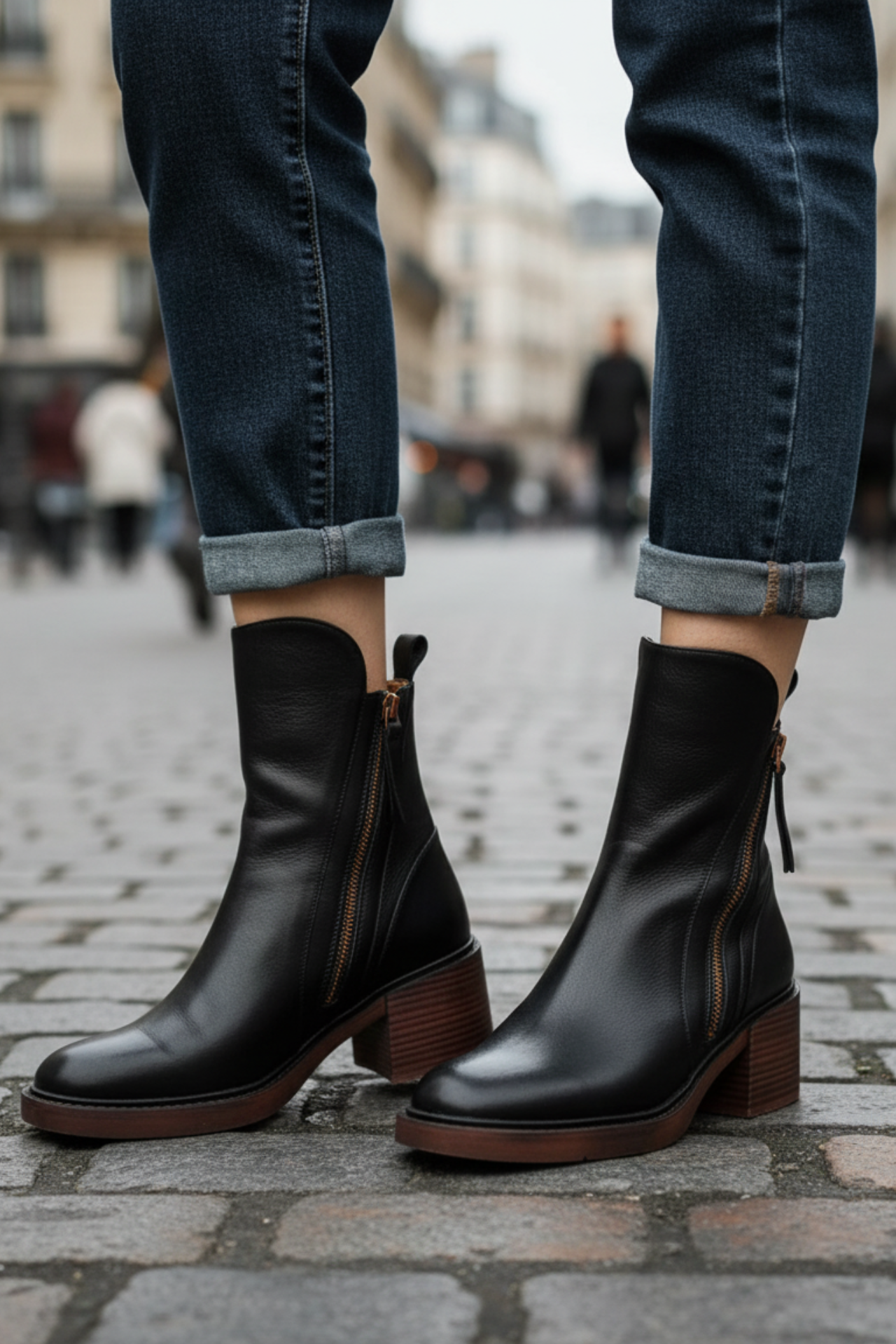 Valorine™ Black Leather Heel Boot