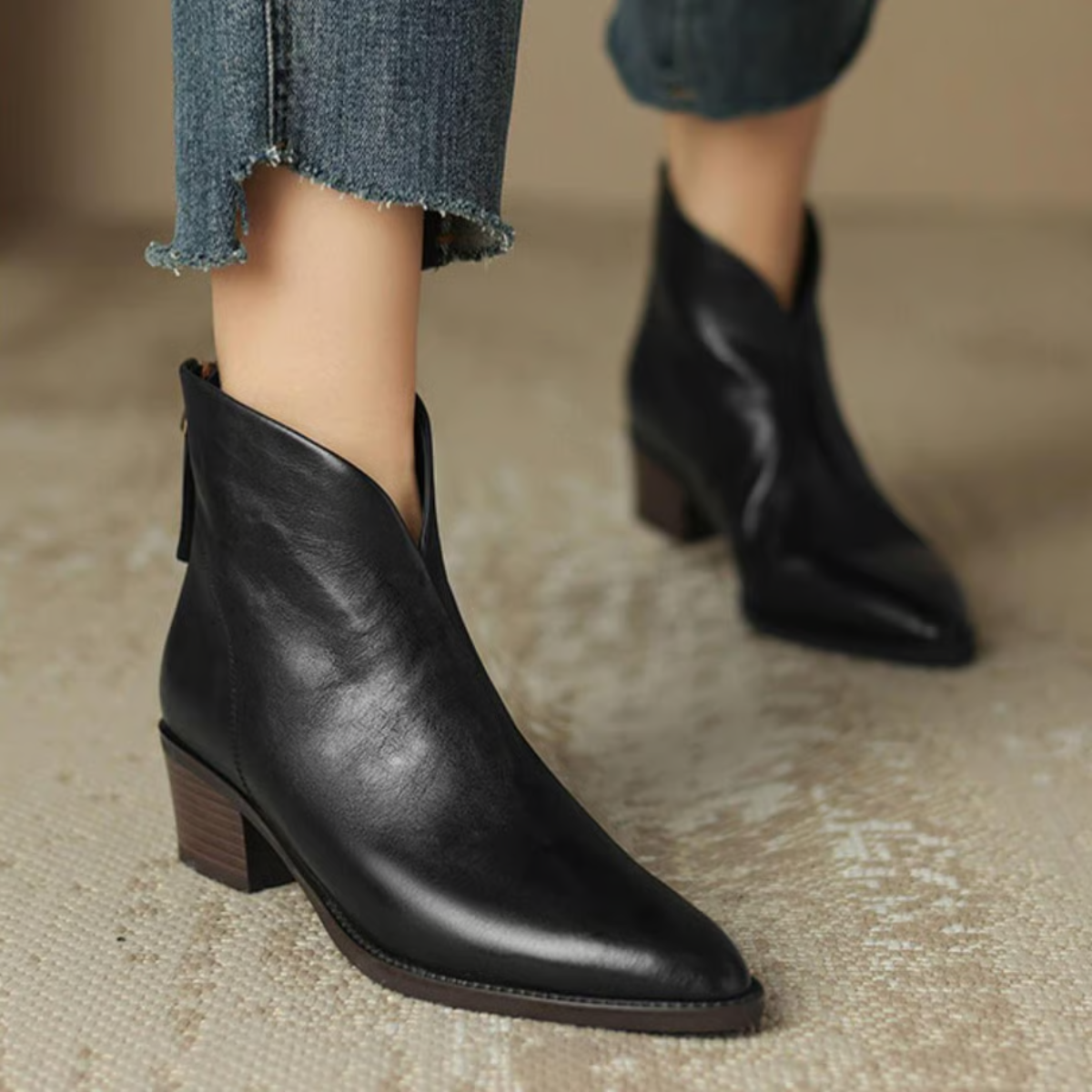 Camille | Luxury Leather Ankle Boots with Low Heel