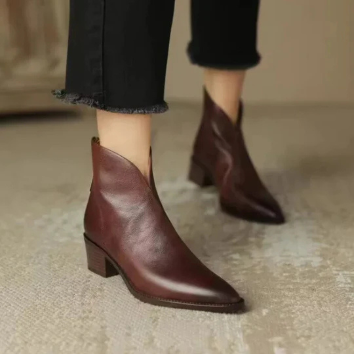 Camille | Luxury Leather Ankle Boots with Low Heel