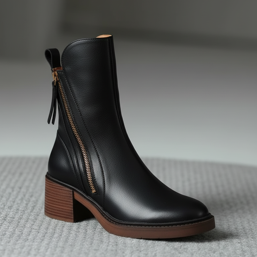 Valorine™ Black Leather Heel Boot