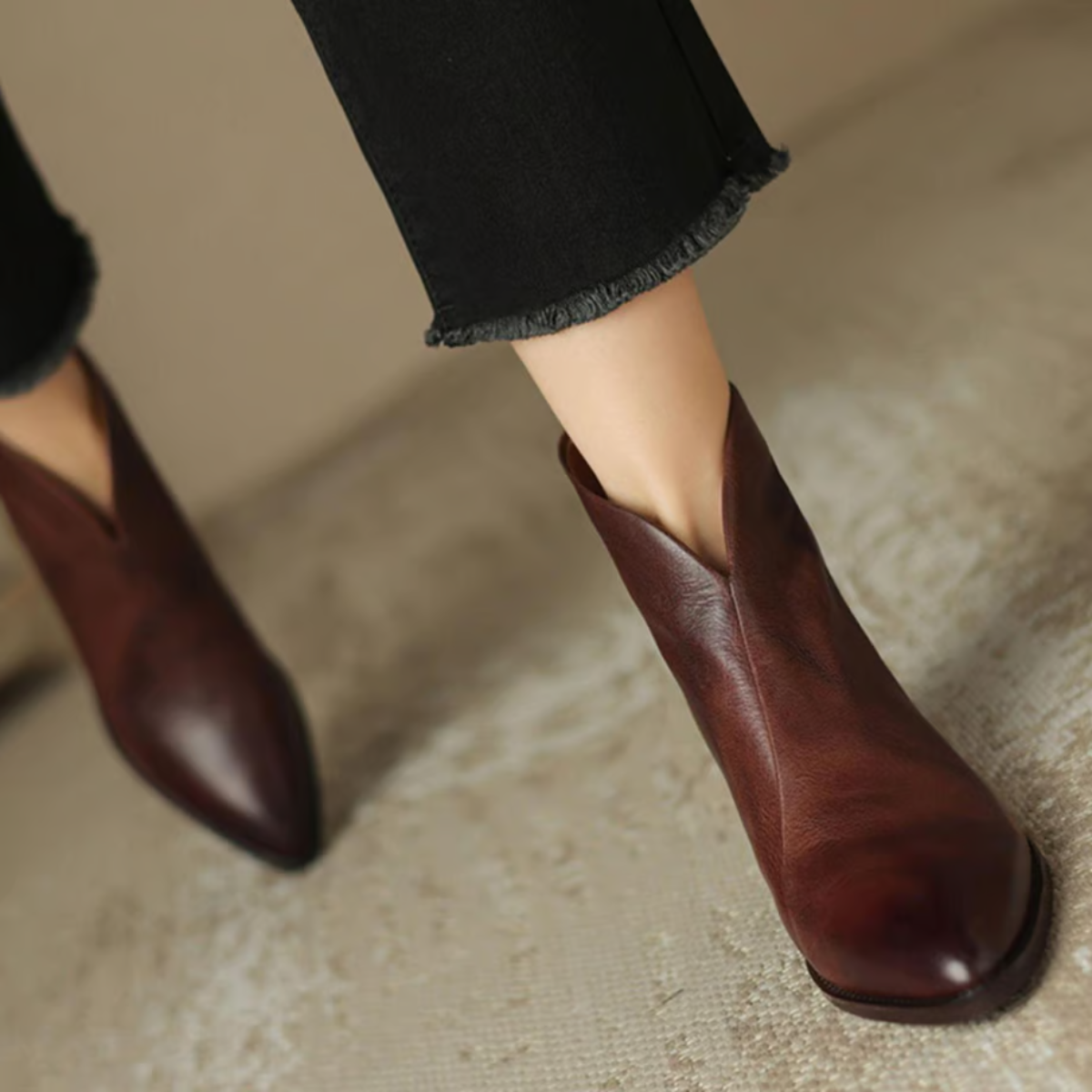 Camille | Luxury Leather Ankle Boots with Low Heel