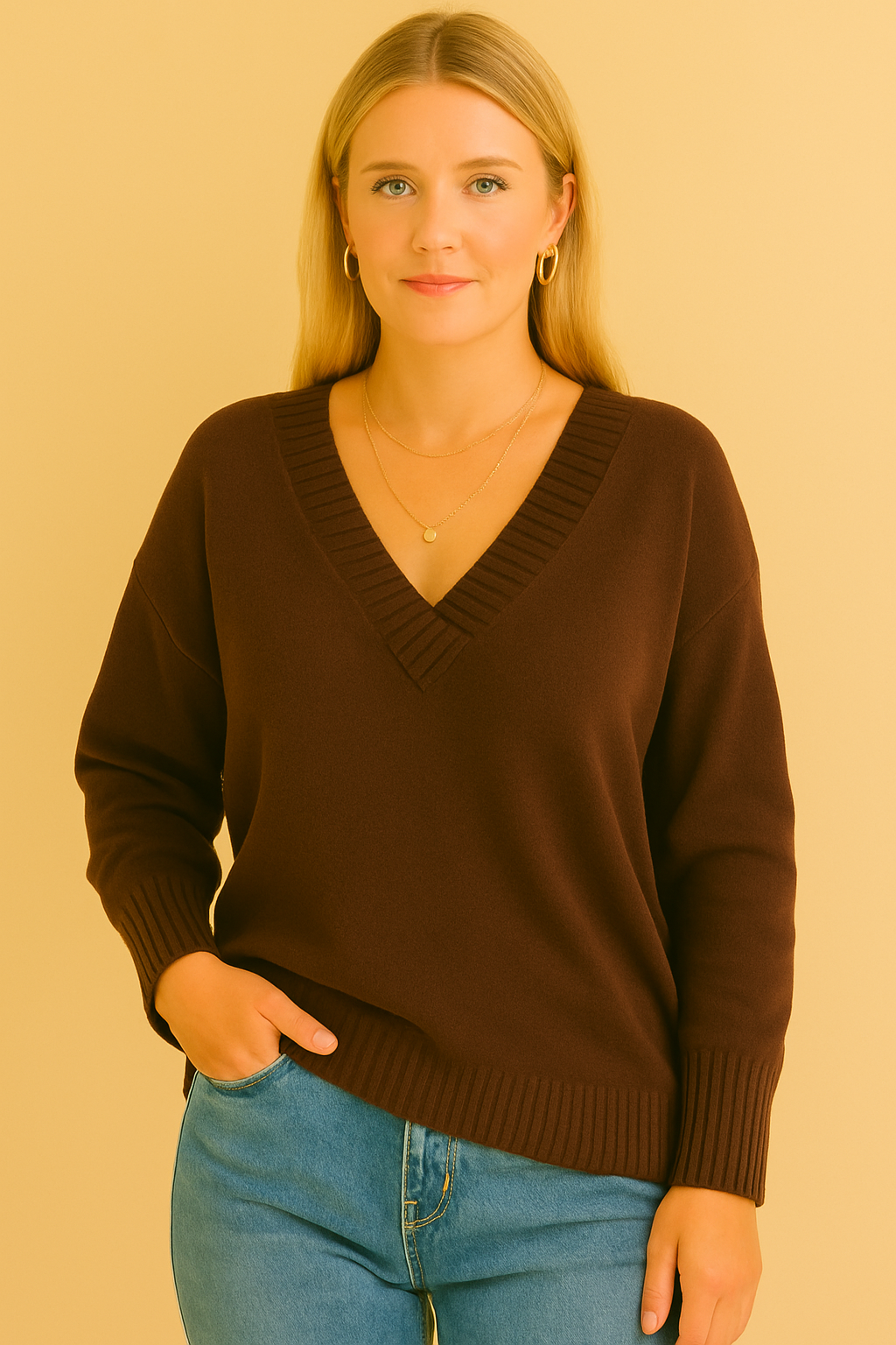 Rose | Women's Knitted Sweater with Deep V-Neck