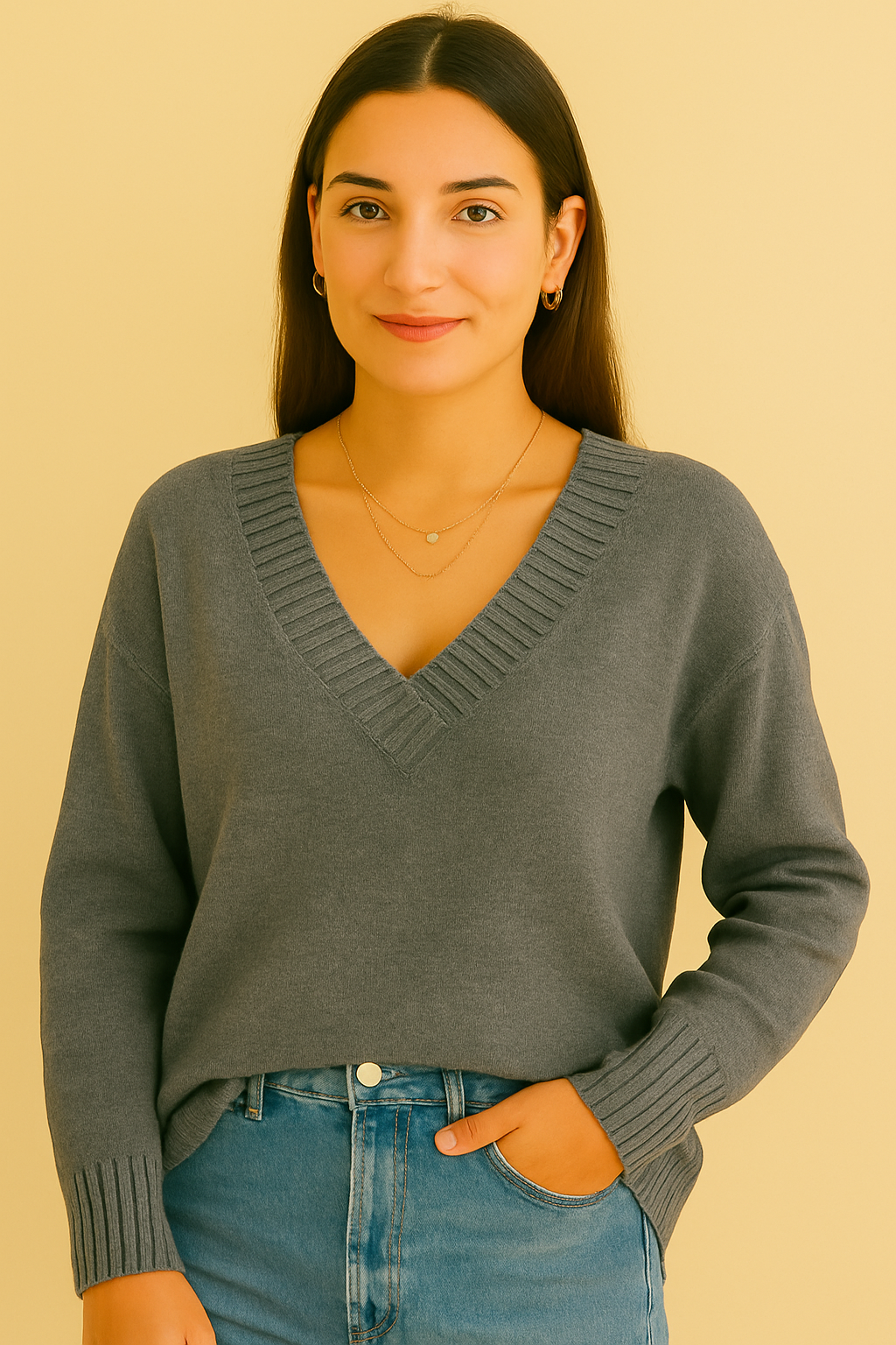 Rose | Women's Knitted Sweater with Deep V-Neck