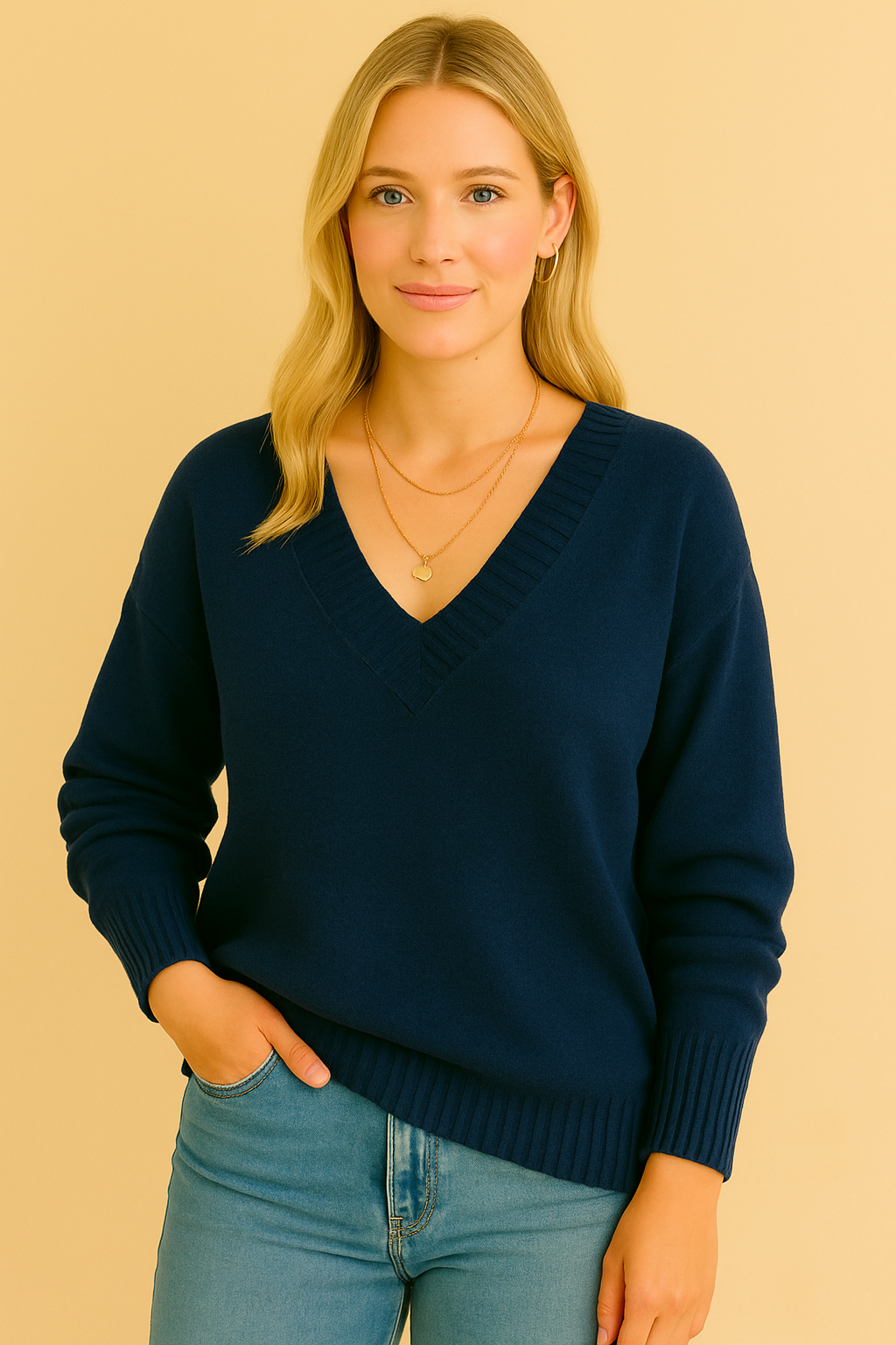 Rose | Women's Knitted Sweater with Deep V-Neck
