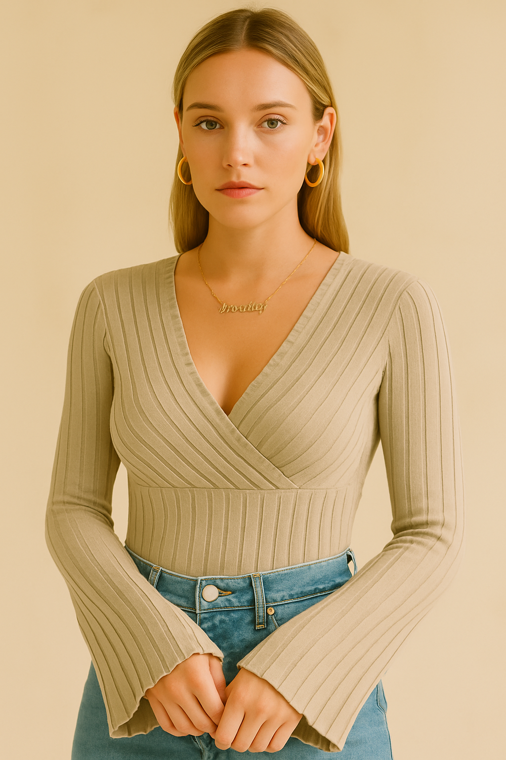 Roos | Women's Knitted Top with Long Flared Sleeves