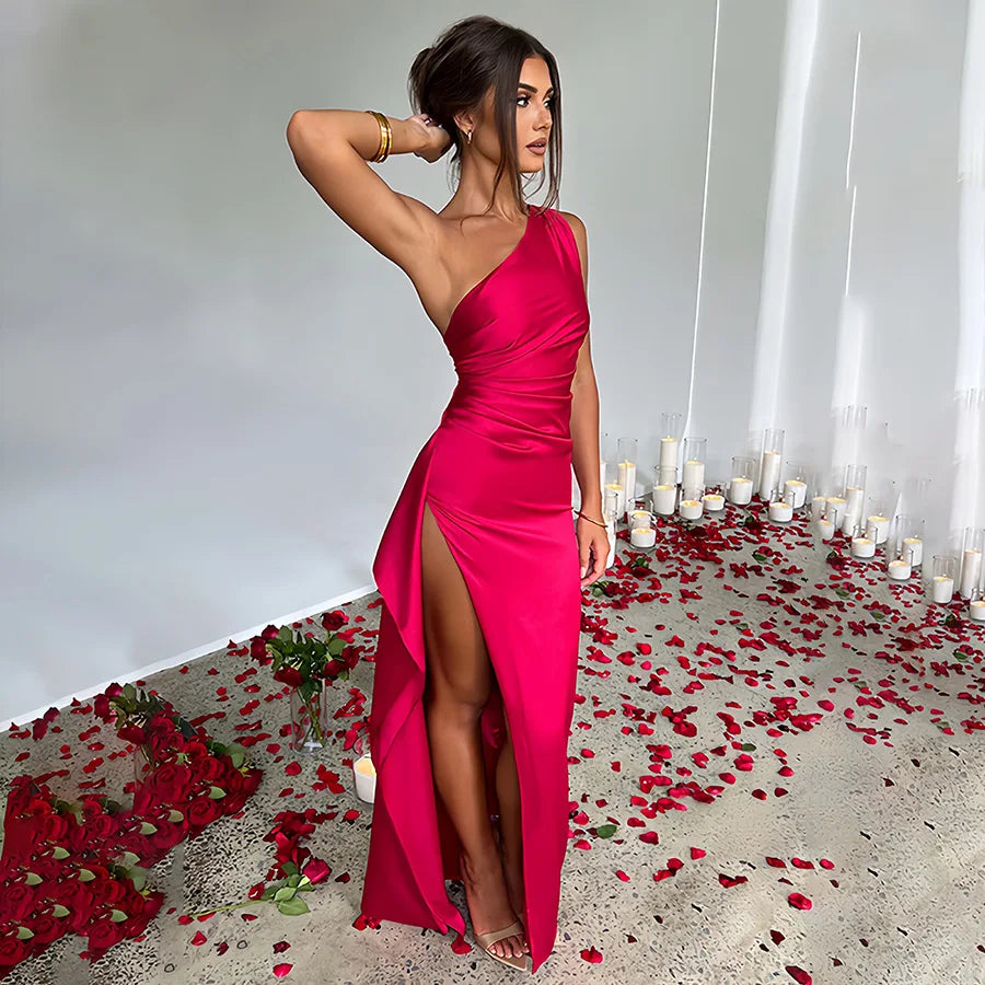 Lily - One Shoulder Satin Dress