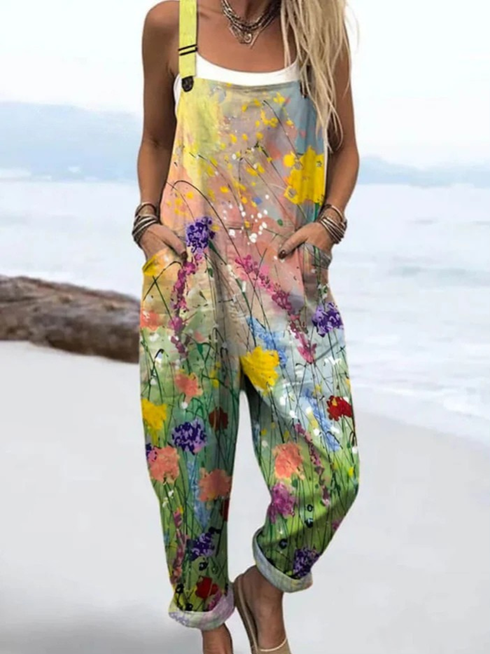 Renata - Watercolor Bloom Canvas Jumpsuits