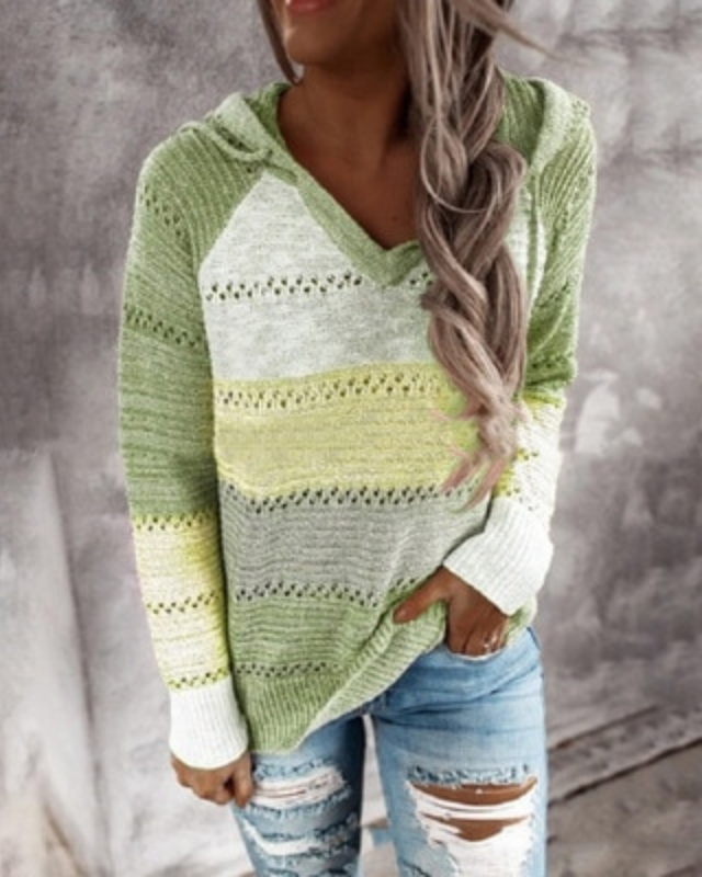 Holly - Striped Knit Hoodie