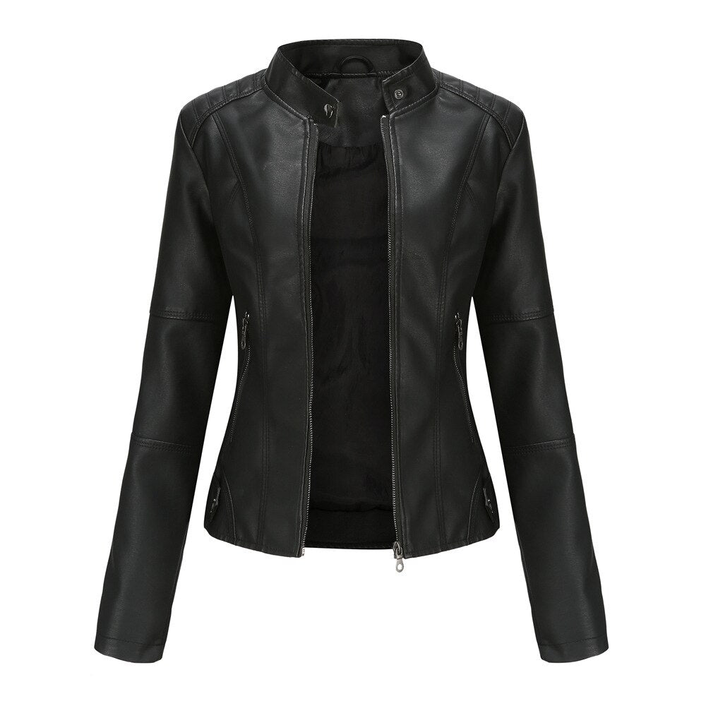Isabella – Women’s Leather Jacket with Mandarin Collar