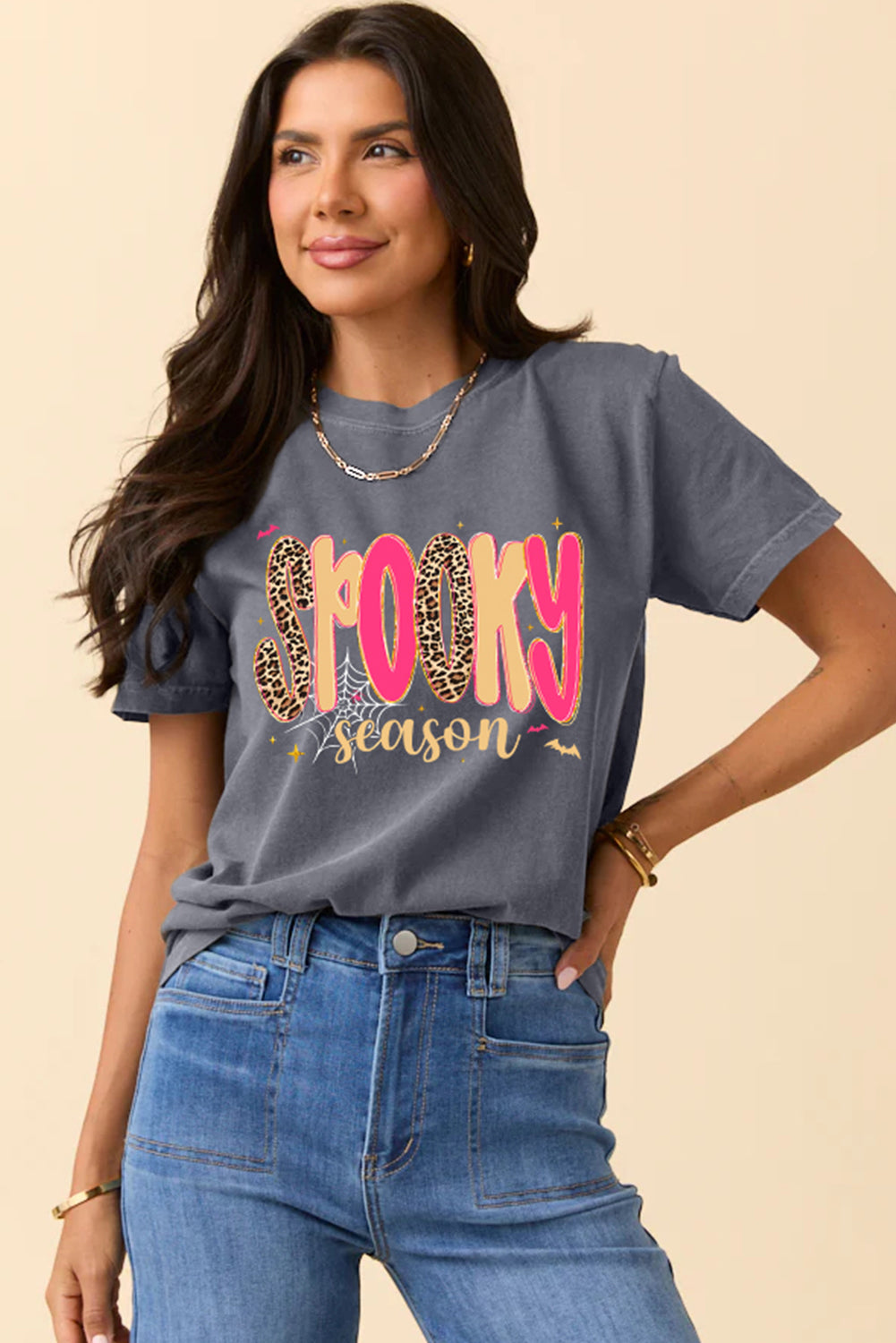 Gray Spooky Season Playful Halloween Graphic T Shirt