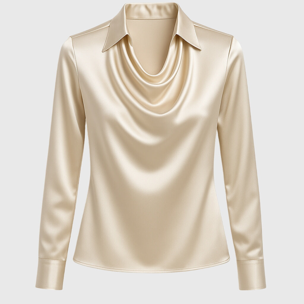 Sieda | Blouse with Luxurious Shine and Pleated Neckline