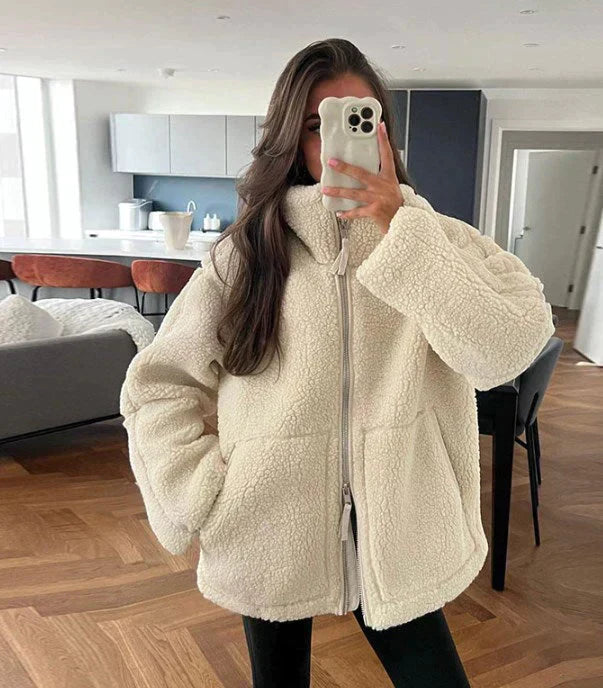 Jaidee - Women's oversized teddy coat with zipper