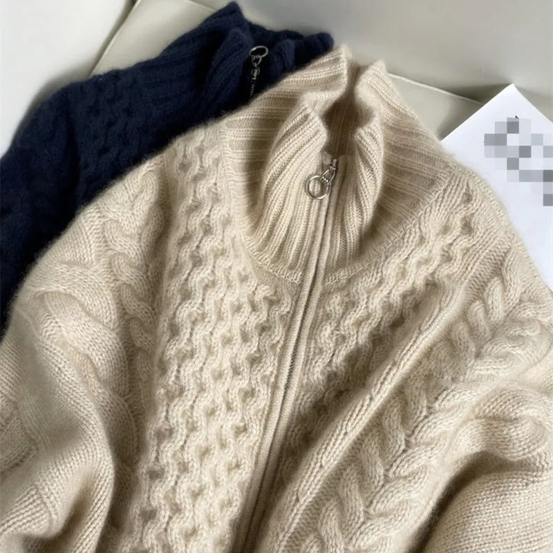 Nathalie – Woolen Cable-Knit Cardigan
