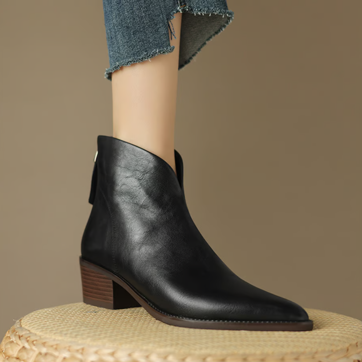 Camille | Luxury Leather Ankle Boots with Low Heel