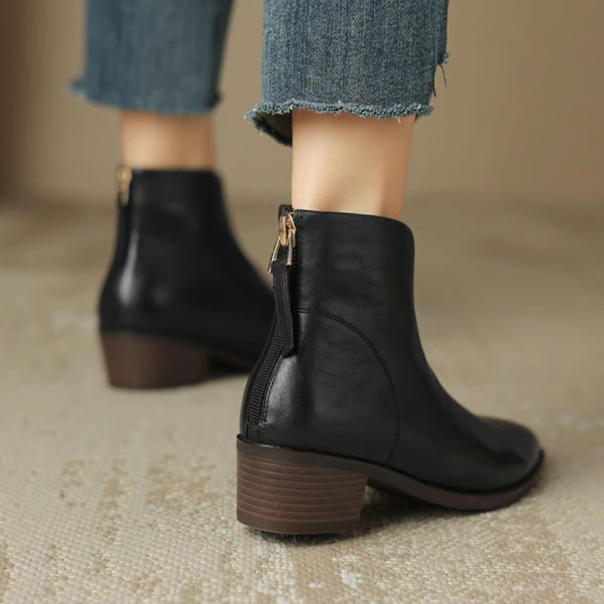 Camille | Luxury Leather Ankle Boots with Low Heel