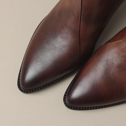 Camille | Luxury Leather Ankle Boots with Low Heel