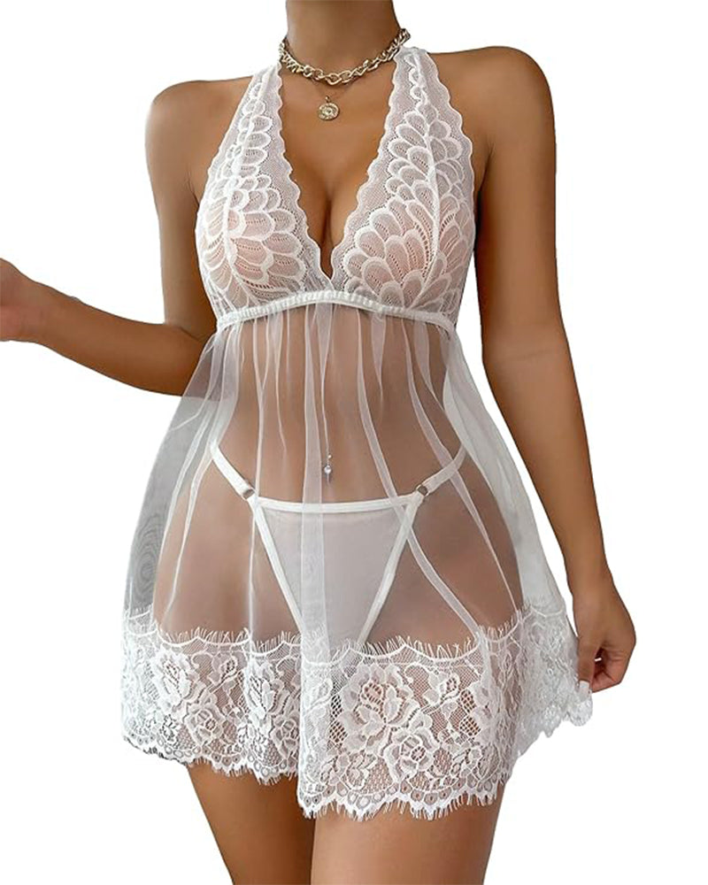 Amy™ | Lace Strap Babydoll with G-String