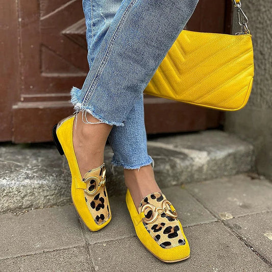Harmony | Yellow Loafer WIth Animal Print Detail