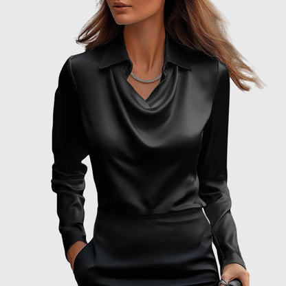 Sieda | Blouse with Luxurious Shine and Pleated Neckline