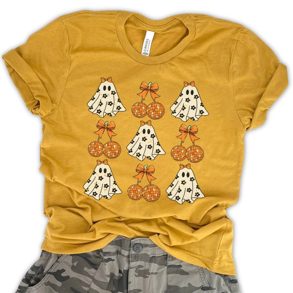 Retro ghost disco balls Halloween tee