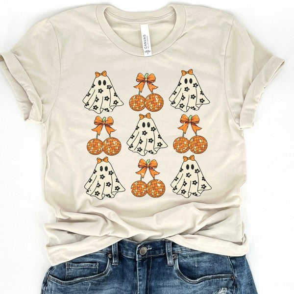 Retro ghost disco balls Halloween tee