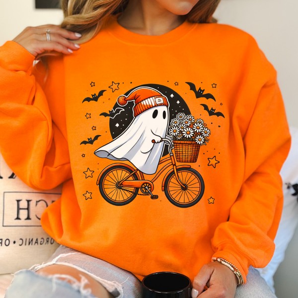 Funny Halloween bicycling ghost sweatshirt