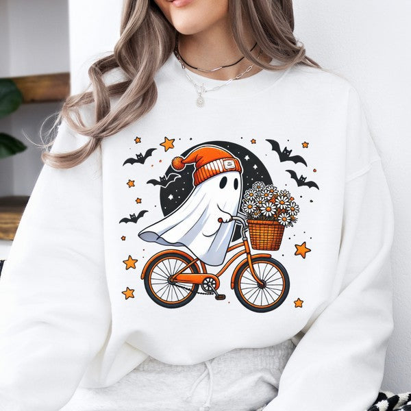 Funny Halloween bicycling ghost sweatshirt