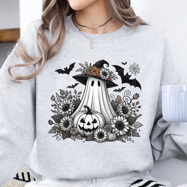 Halloween flower patch ghost graphic sweatshirt